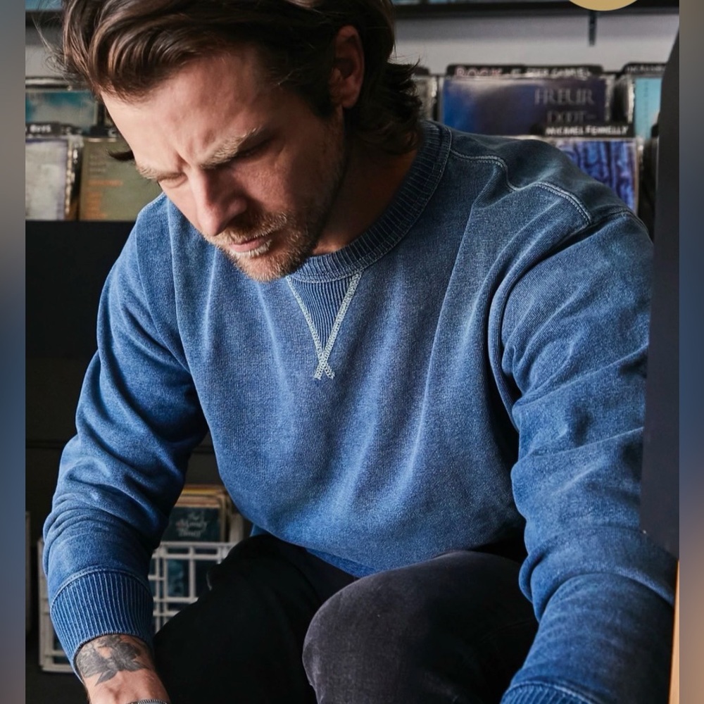 Double RL Indigo French Terry Crewneck Sweatshirt NWT Vintage Wash Logo Large